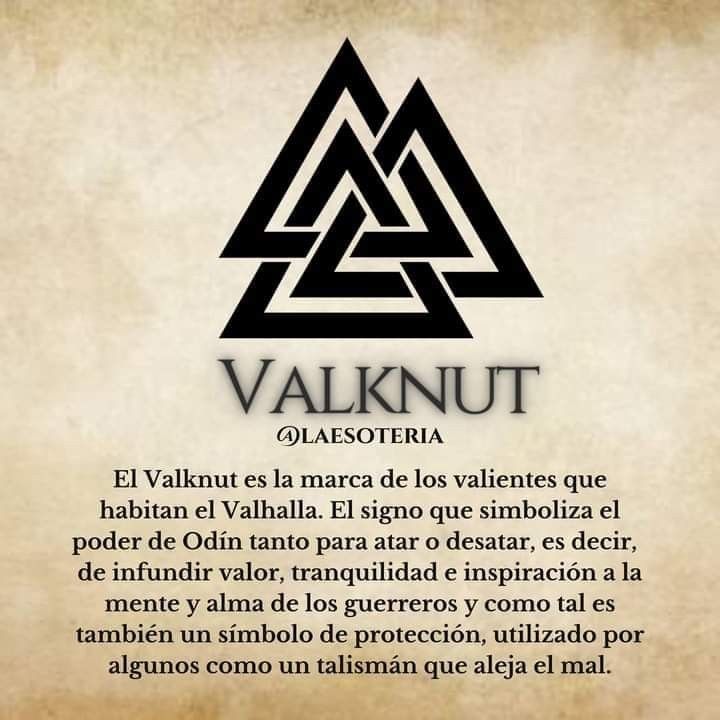 the valknut logo on an old parchment paper with some writing below it and in spanish