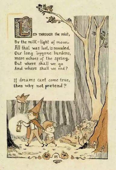 an old book page with two little foxes in the woods