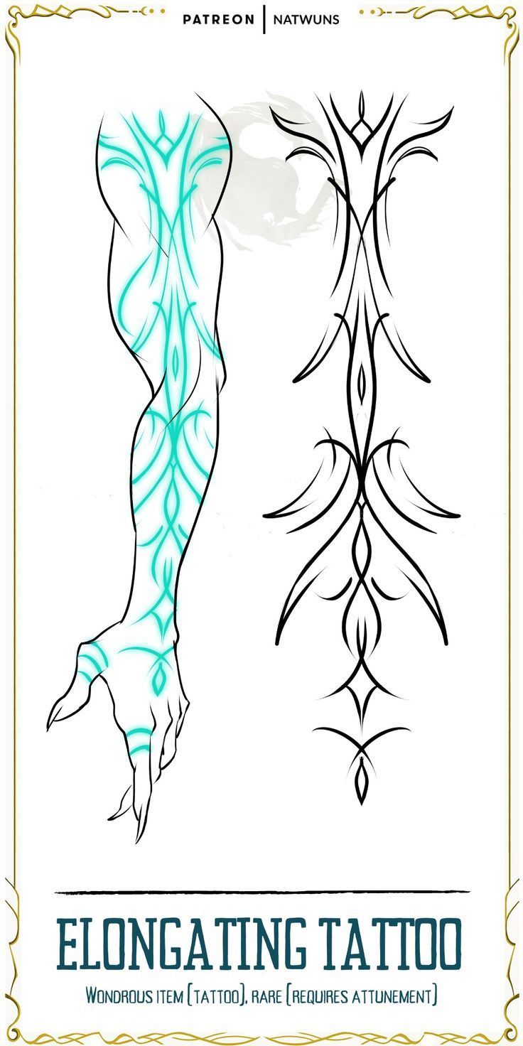 the front and back side of an ornate tattoo design, with blue ink on white paper