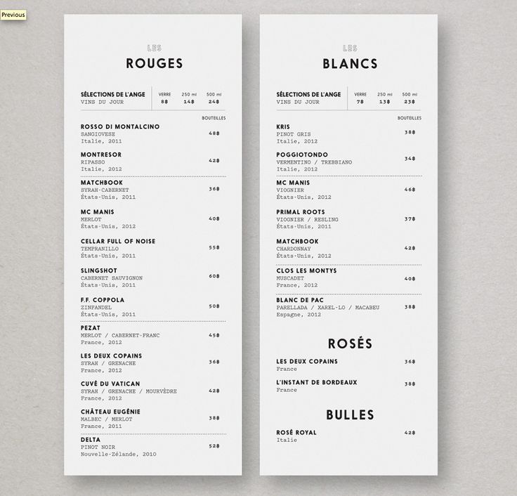 two white and black menus sitting next to each other on top of a table