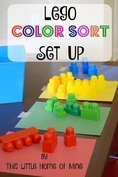 lego color sort set up for kids to play with