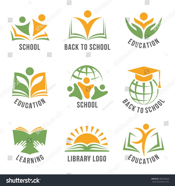 logos for back to school with books and globe in the center, on white background