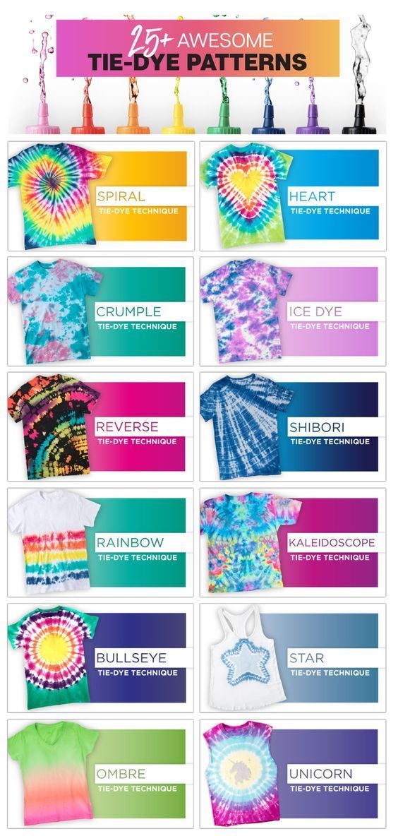 tie - dyed t - shirts with different colors and sizes are shown in this poster