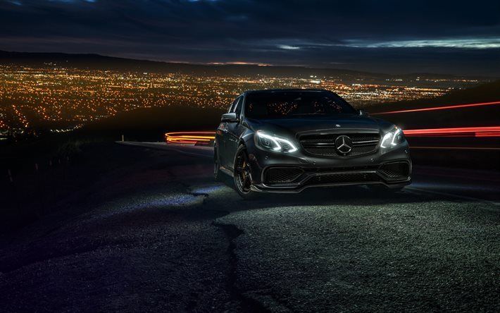 Télécharger fonds d'écran Mercedes-Benz E63 AMG S, en 2017, les voitures,  la nuit, supercars, des phares, des Mercedes pour le bureau libre. Photos  de bureau li… | Mercedes, Mercedes benz, Supercars