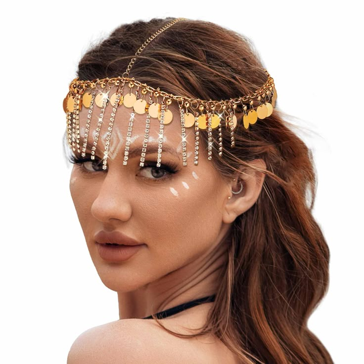 PRICES MAY VARY. Tassel head chain made of high quality alloy and rhinestone,smiple yet elegant design for for women and girls. Rhinestone headband has free size and adjustable extension chain to make sure you have the right fit. Gold headchain jewelry is light enough and to keep stayable on your head the whole parties or rececption,etc. Fashion head jewelry perfect for Proms,Fashion Shows,Nightclubs,Anniversary and so on.It can add excellent fashion touch for your dress on these festivals and e Head Chain Jewelry, Jewelry Hairstyles, Festival Hair Accessories, Rhinestone Headpiece, Gifts For Yourself, Head Chain, Head Jewelry, Festival Accessories, Prom Style