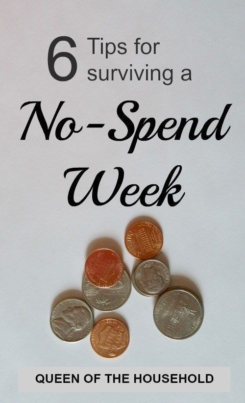 six coins sitting next to each other on top of a white sheet with the title 6 tips for surviving a no - spend week