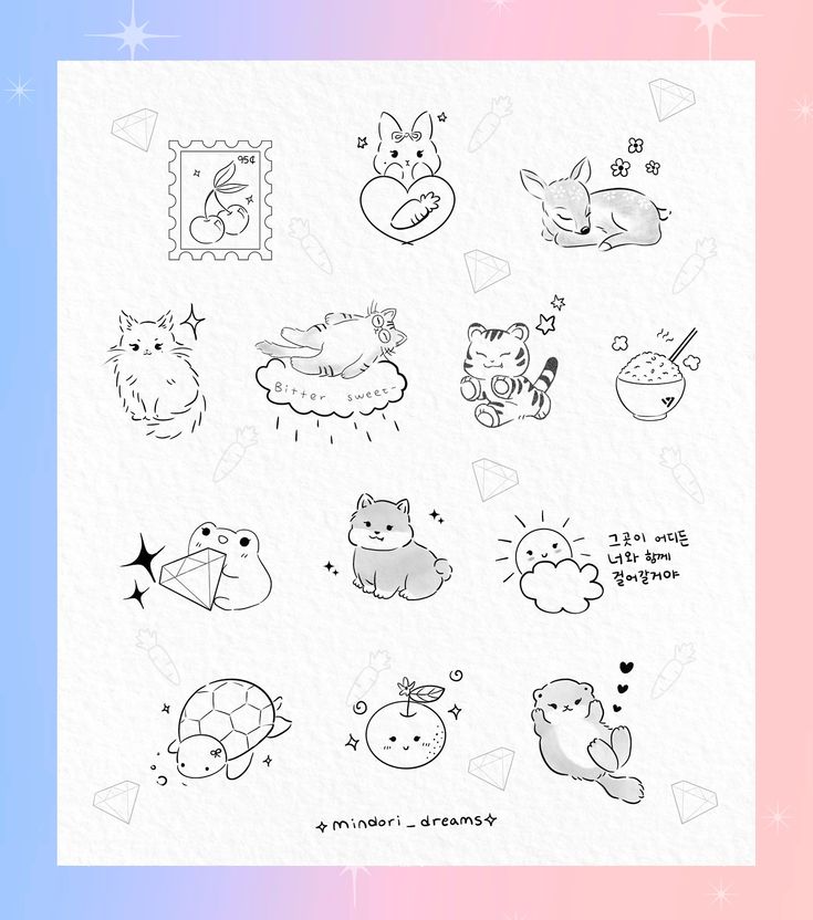 a sheet of stickers with animals and stars on the back of it, in black ink