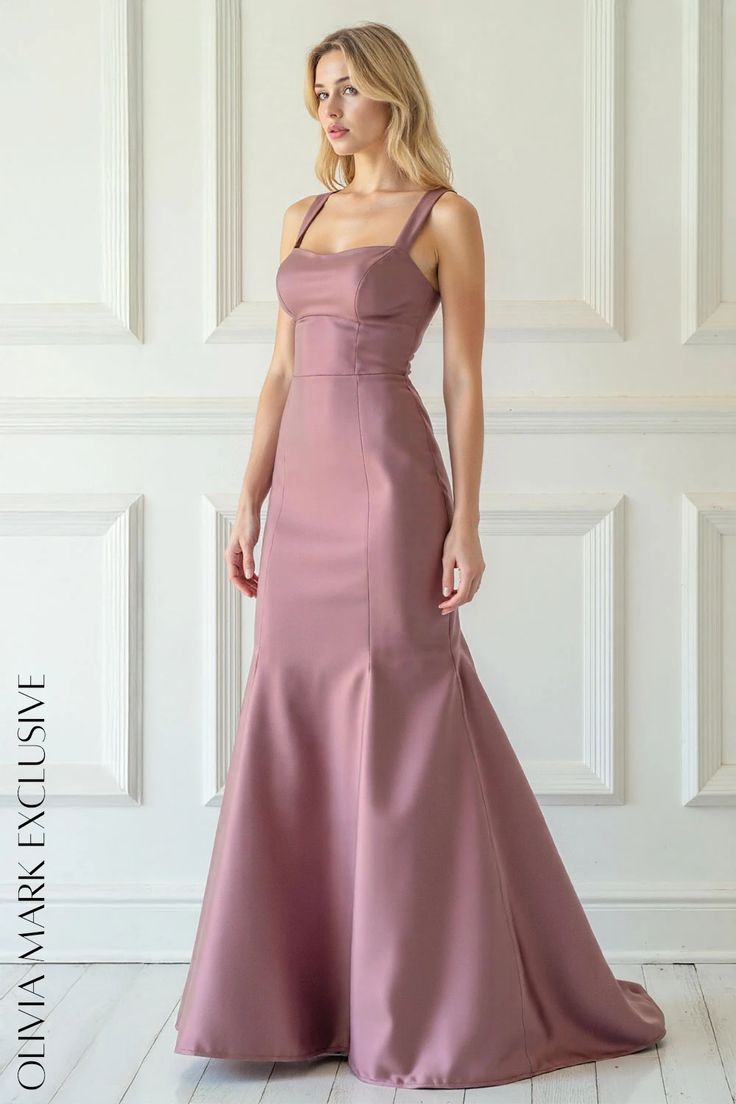 Olivia Mark - Elegant Mauve Satin Mermaid Gown with Square Neckline and Sleeveless Design Chic Fitted Mauve Maxi Dress, Floor-length Mauve Prom Dress, Mauve Floor-length Party Dress, Satin Mermaid Gown, Elegant Mauve V-neck Maxi Dress, Summer Mauve V-neck Maxi Dress, Siren Call, Exquisite Gowns, Mermaid Gown