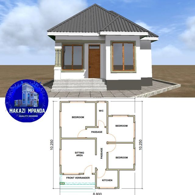 a small house is shown with the floor plan and measurements for each room in it