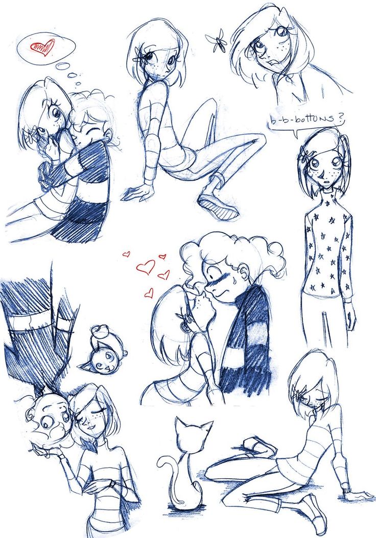 some sketches of people sitting and standing around with their hands on each other's hipss