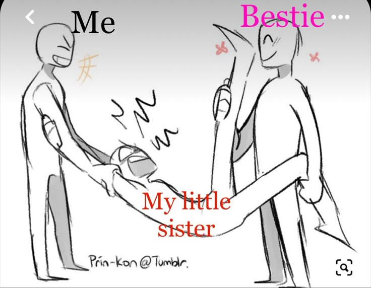 a drawing of two people holding hands with the words bestie and my little sister