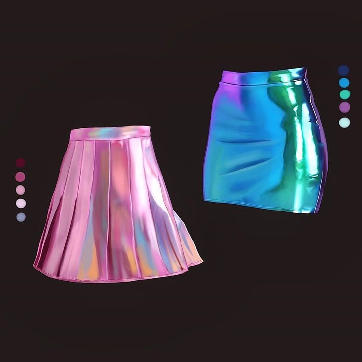 two different colored skirts on a black background, one is pink and the other is blue