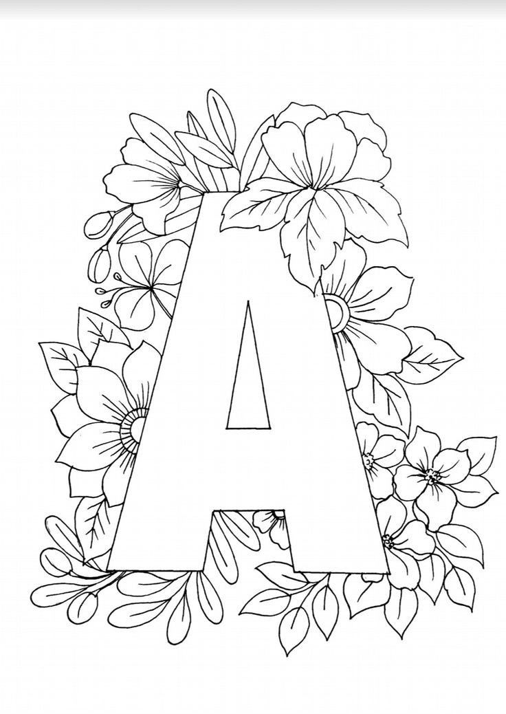 the letter is surrounded by flowers and leaves coloring pages for kids to print out on