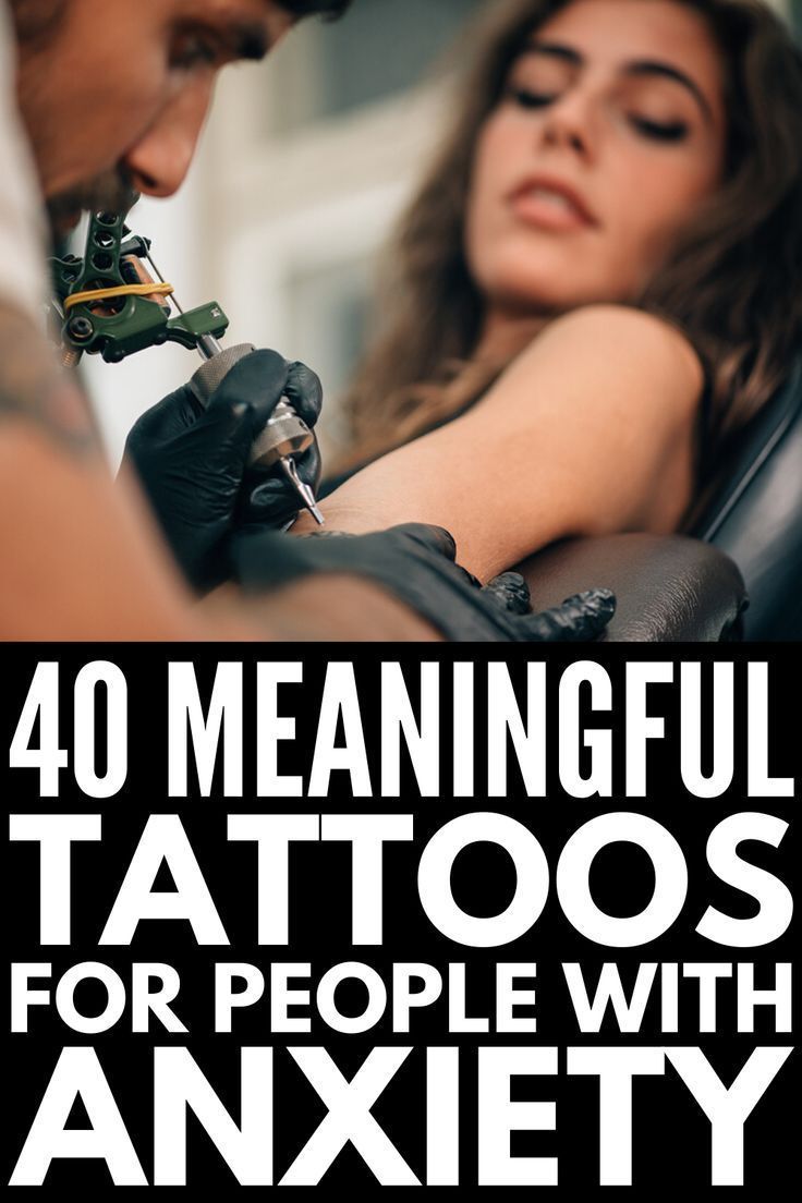 a man and woman sitting next to each other with tattoos on their arms, the text reads 40 meaningful tattoos for people with anxiey