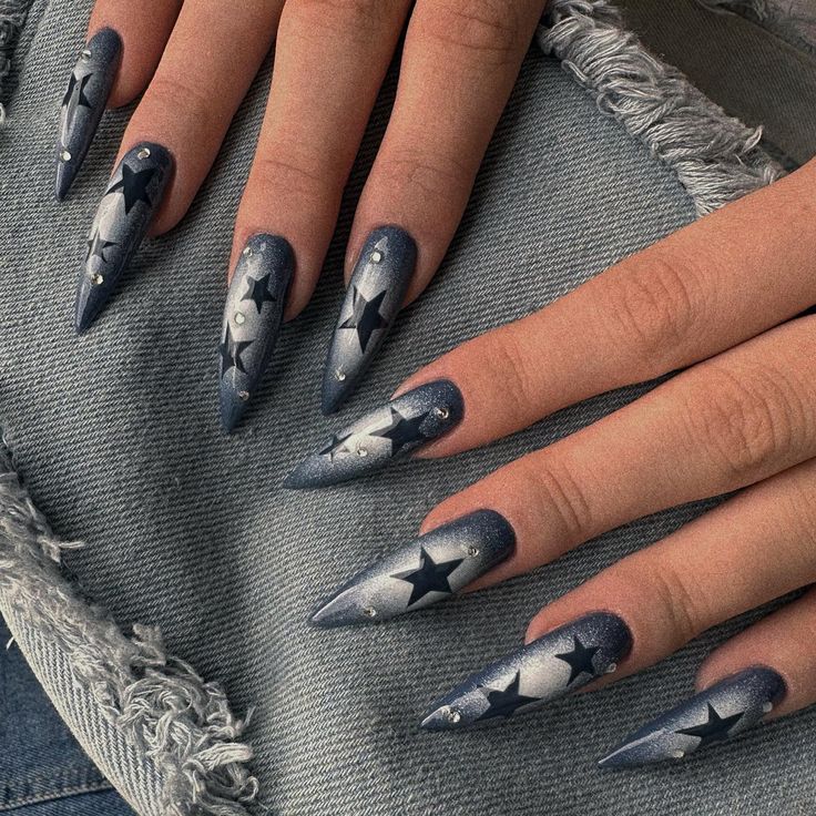 Wife Nails, Acrylic Nail Designs Coffin, Star Nail Designs, Nails Collection, Silly Clothes, Punk Nails, Goth Nails, Grunge Nails, Nice Nails