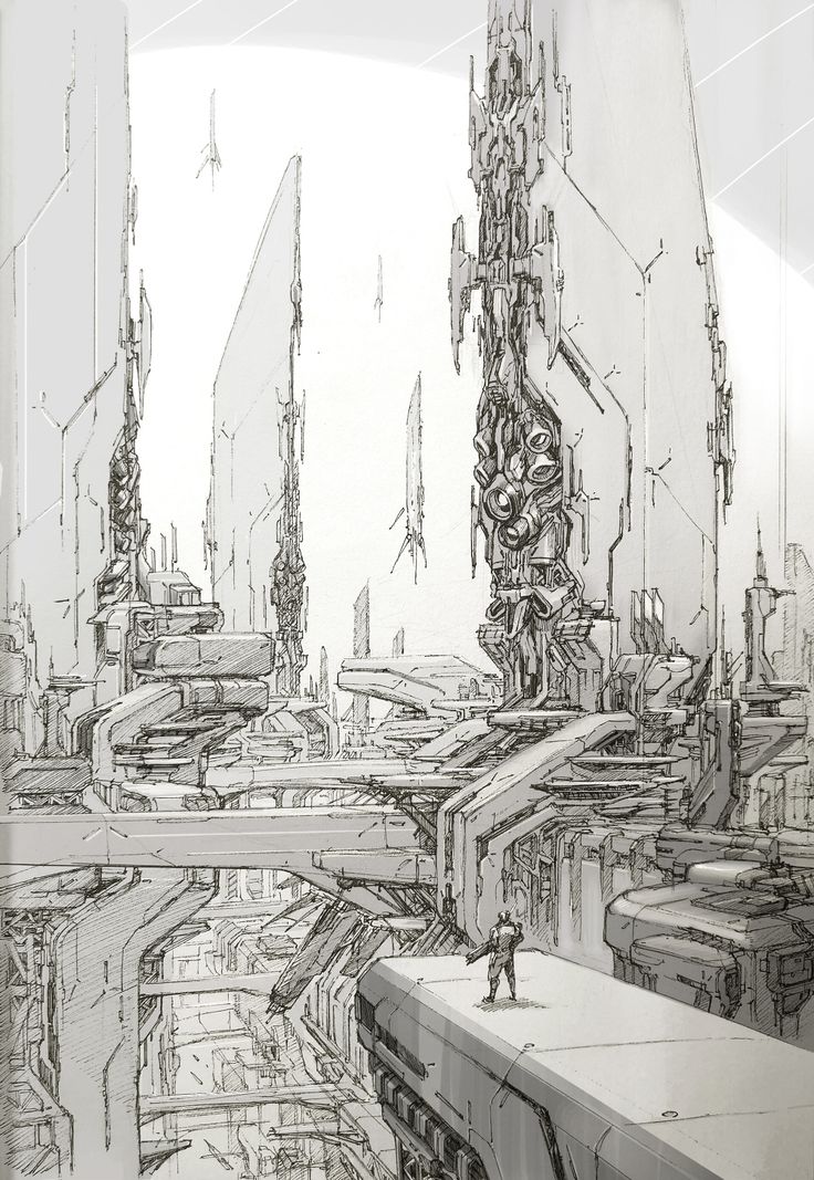 this is a drawing of a futuristic city