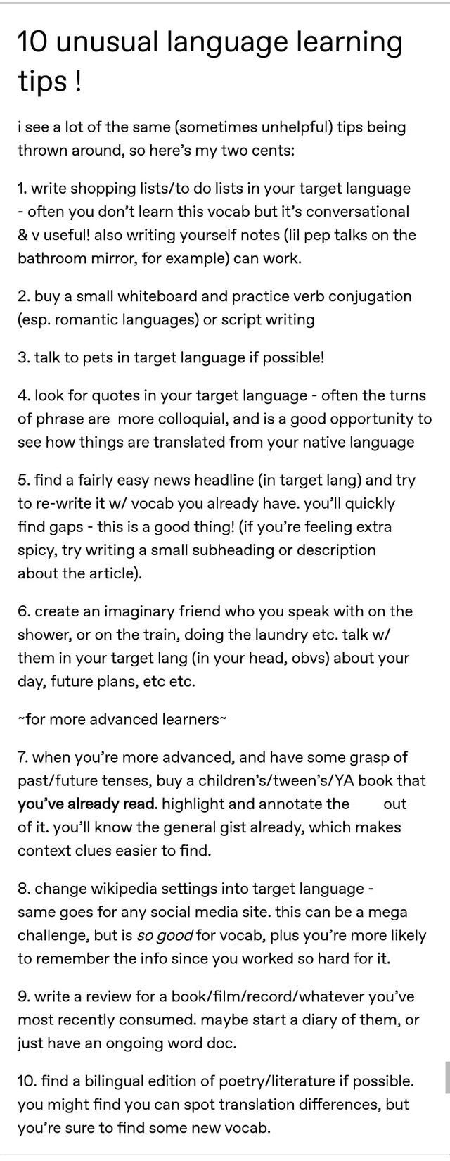 the top 10 unusual language learning tips