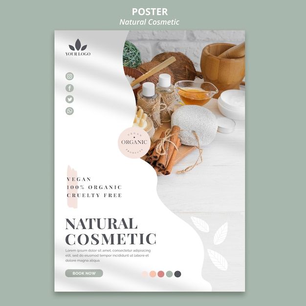 a poster for natural cosmetics on a wooden table