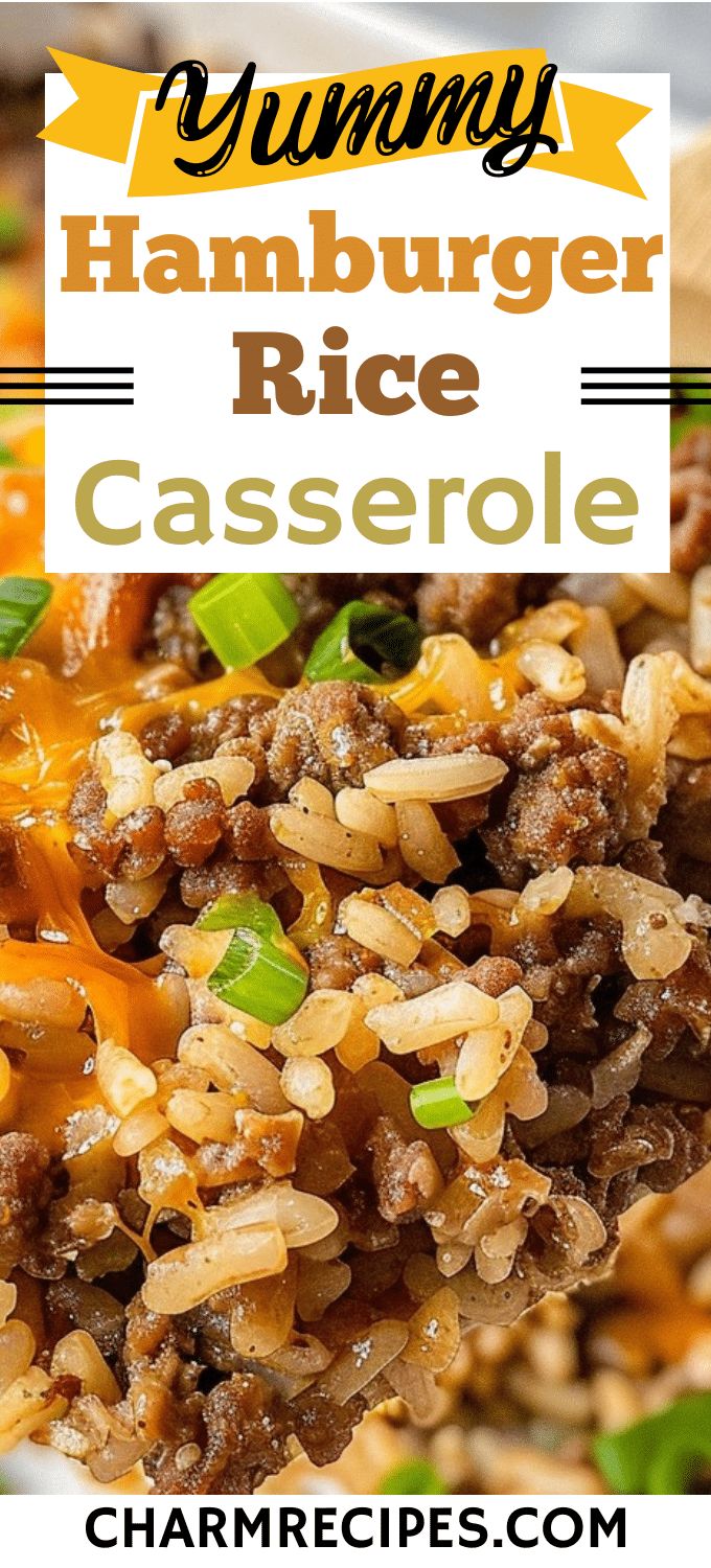 the hamburger rice casserole has been made with ground beef and is ready to be eaten