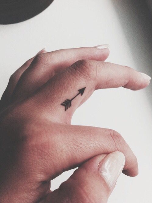 a person's hand with a small arrow tattoo on it