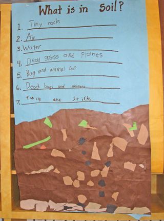 a bulletin board with writing on it that says what is in soil?