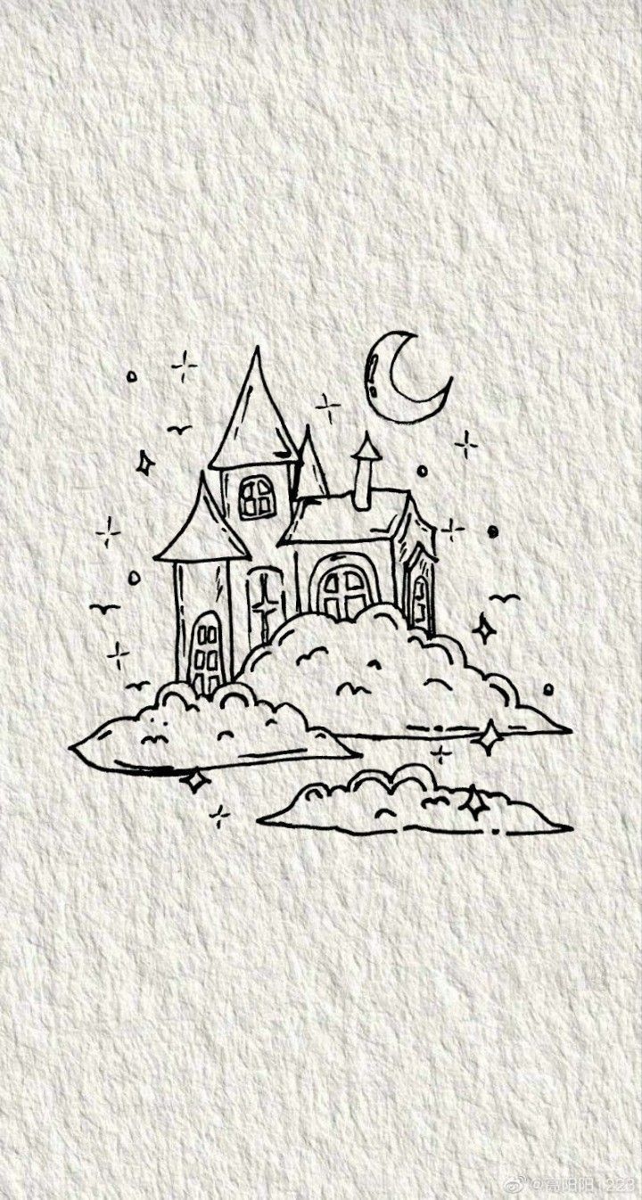 Castle In The Clouds Book, Castle On Hill Drawing, Simple Sketch Aesthetic, Pencil Sketch Wallpaper, Castle On A Cloud Tattoo, Castle On Map Drawing, Simple Fantasy Sketches, Castle Drawing Tutorial, Castle On Clouds Drawing