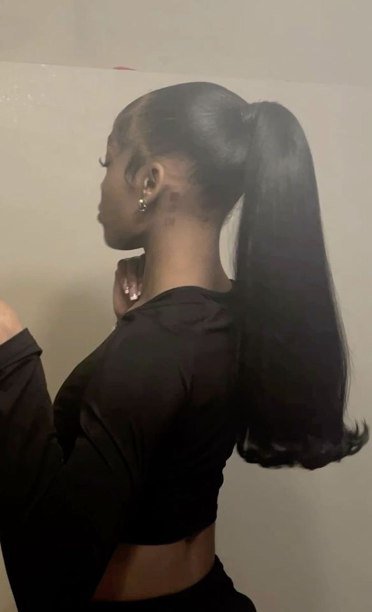 Slicked Ponytail Black Women, Ponytail Inspo For Black Women, Blackgirl Ponytail Ideas, Weave Slick Back Ponytail, Hair Ponytail Styles Natural, 3 Way Mirrors For Hair, Sleeked Ponytails Hairstyles, Black Weave Ponytail Hairstyles, Black Slick Back Ponytail