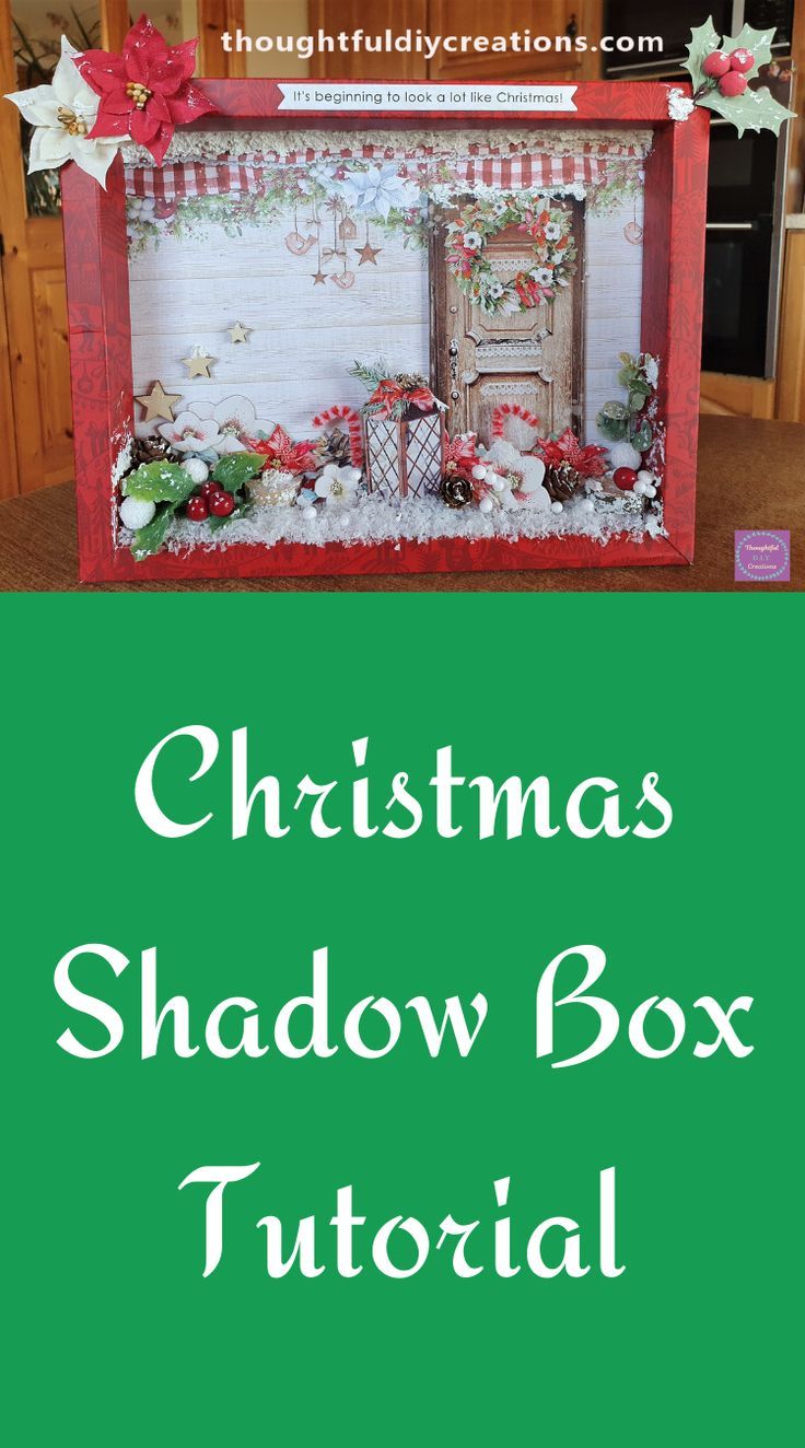 a christmas shadow box with the words christmas shadow box on it and an image of a door