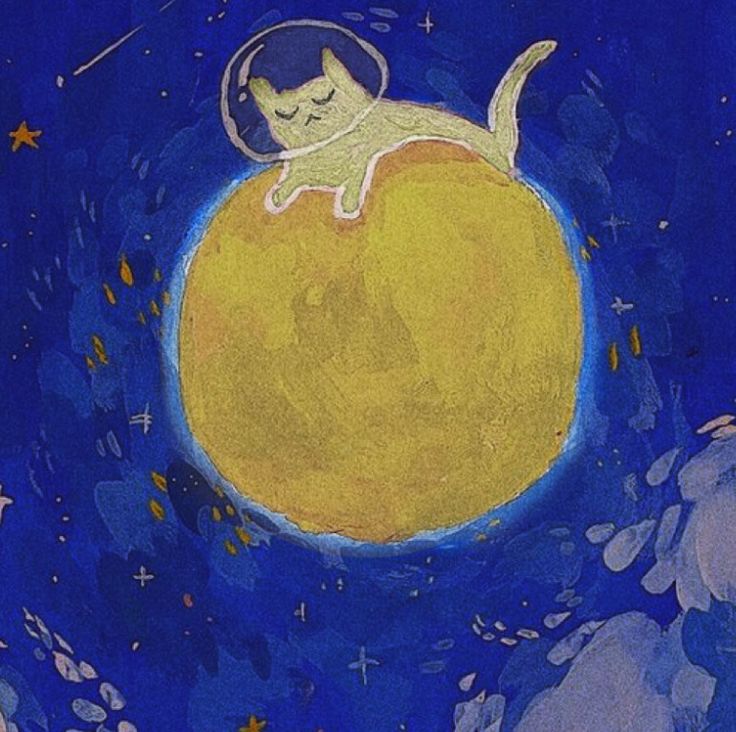 a drawing of a cat sitting on top of the moon