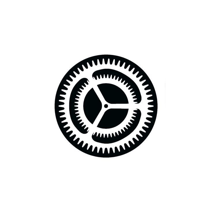 a black and white logo with gears in the shape of a circle on a white background