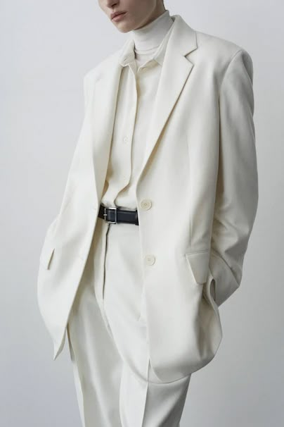 The Row | Shop by look Male White Outfit, Simple Belt, Classy Suits, Woman Suit Fashion, White Outfit, Tailored Jacket, Suit Fashion, White Outfits, Catsuit