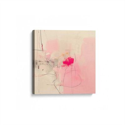 an abstract painting with pink and white colors