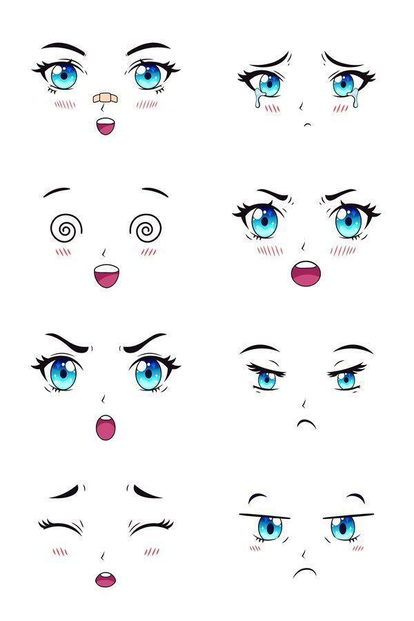 an image of various eyes with different shapes and colors on the eyes, including one blue eye