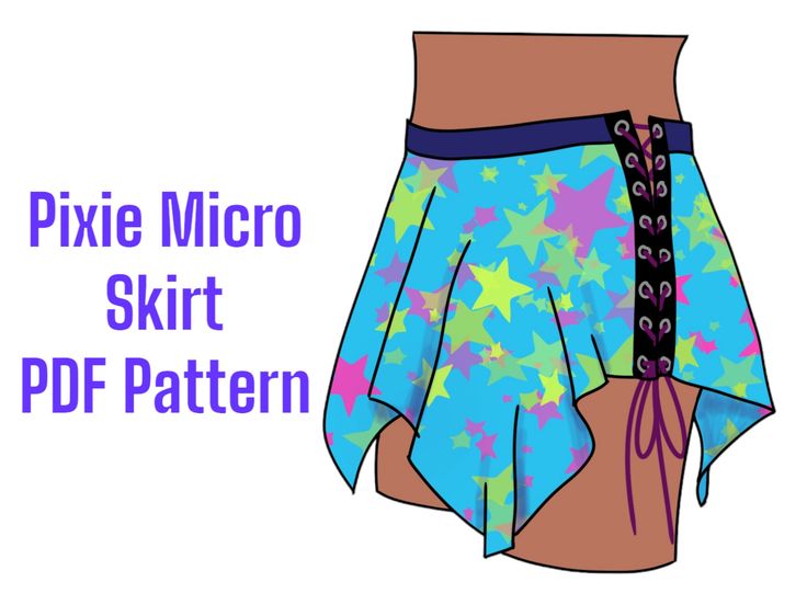 a woman's skirt with stars on it and the words pixie micro skirt pattern