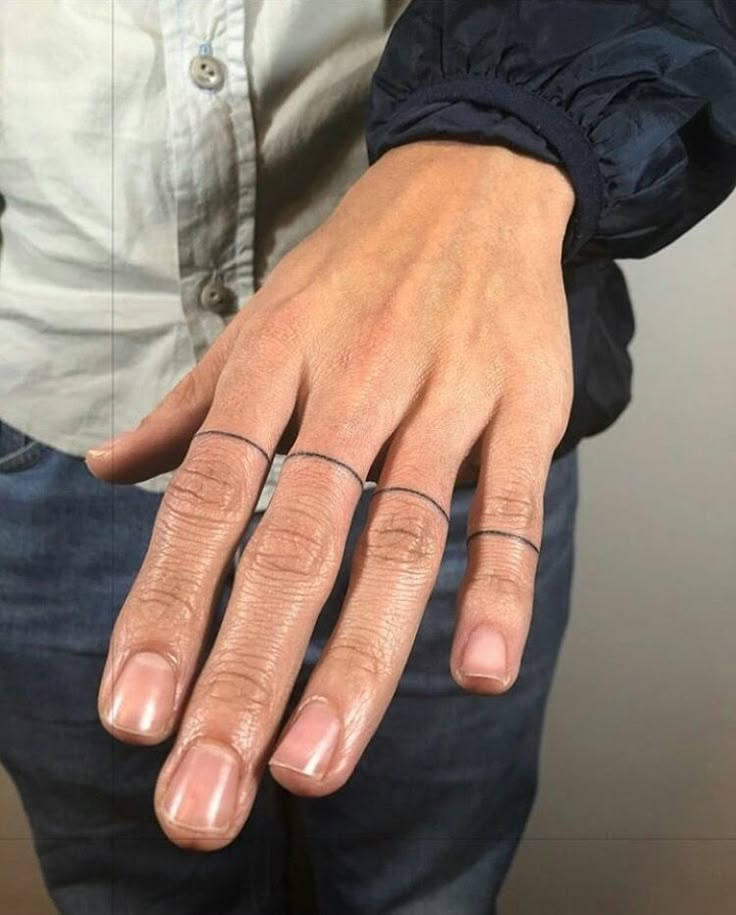 a man's hand with three fingers and one ring on the other end of his finger