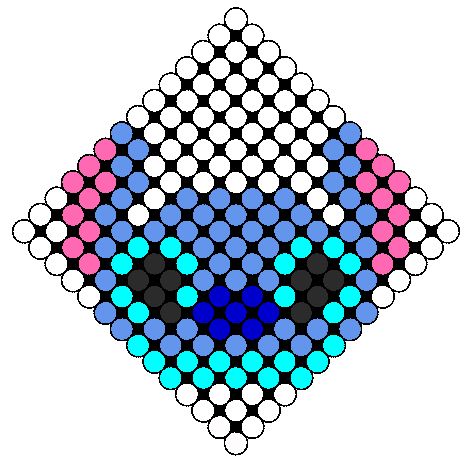 an image of a blue and pink eye in the center of a diamond pattern on a white background