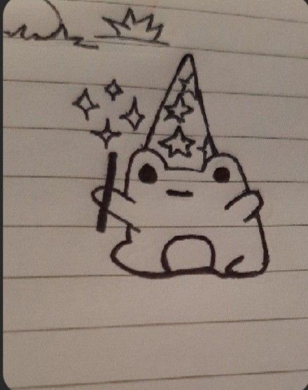 a drawing of a cartoon character wearing a party hat