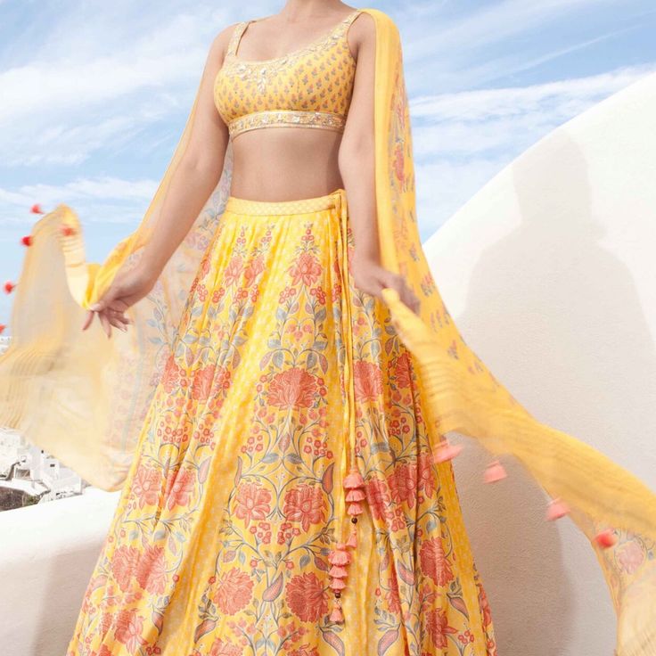 Anita Dongre Chara Lengha. Yellow Lengha, Never Worn. Size Small Yellow Silk Lehenga, Anita Dongre Lehenga, Bridal Lehenga Online, Haldi Outfit, Lehenga Dupatta, Indian Skirt, Reception Lehenga, Yellow Lehenga, Party Wear Lehenga Choli