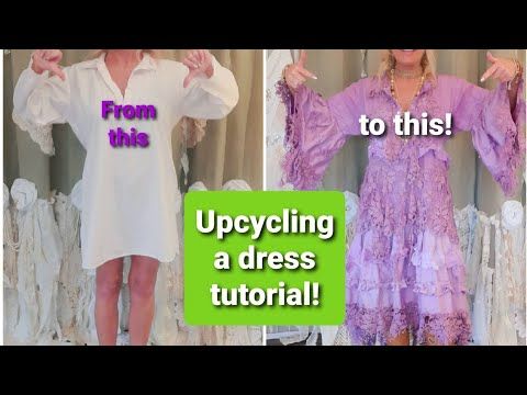 two women in dresses with the words upcycling a dress from this to this