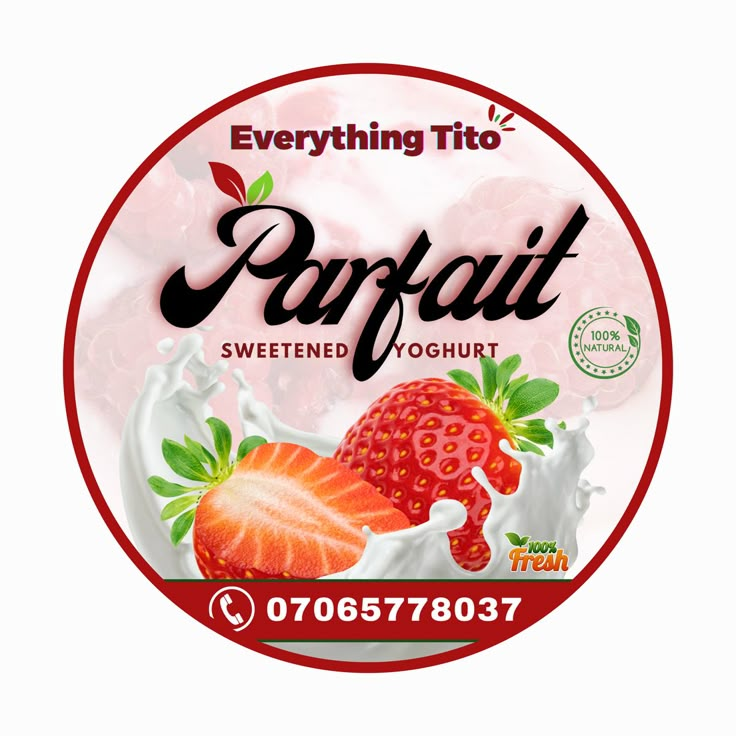 a yogurt label with strawberries and cream