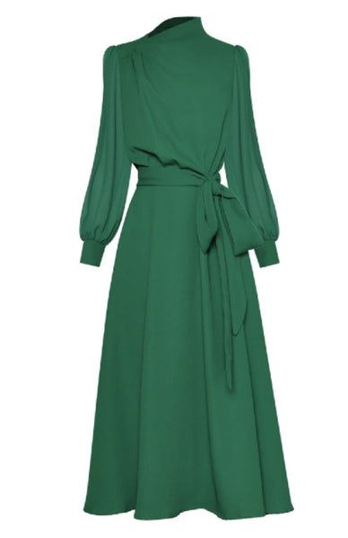 Formal A-line Belted Maxi Dress, Evening Dress With Belted Cuffs And Long Sleeves, Solid Color Belted Maxi Dress, Spring A-line Dress With Belt, Solid Colored Belted Maxi Dress, Elegant Solid Color Belted Maxi Dress, Elegant Belted Solid Color Maxi Dress, Elegant Belted Solid Maxi Dress, Fall A-line Belted Maxi Dress