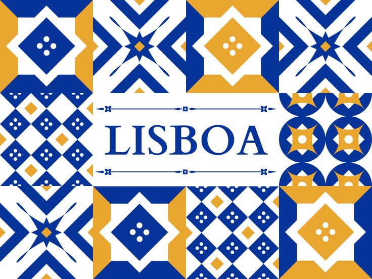 a blue and yellow pattern with the word lisboa on it