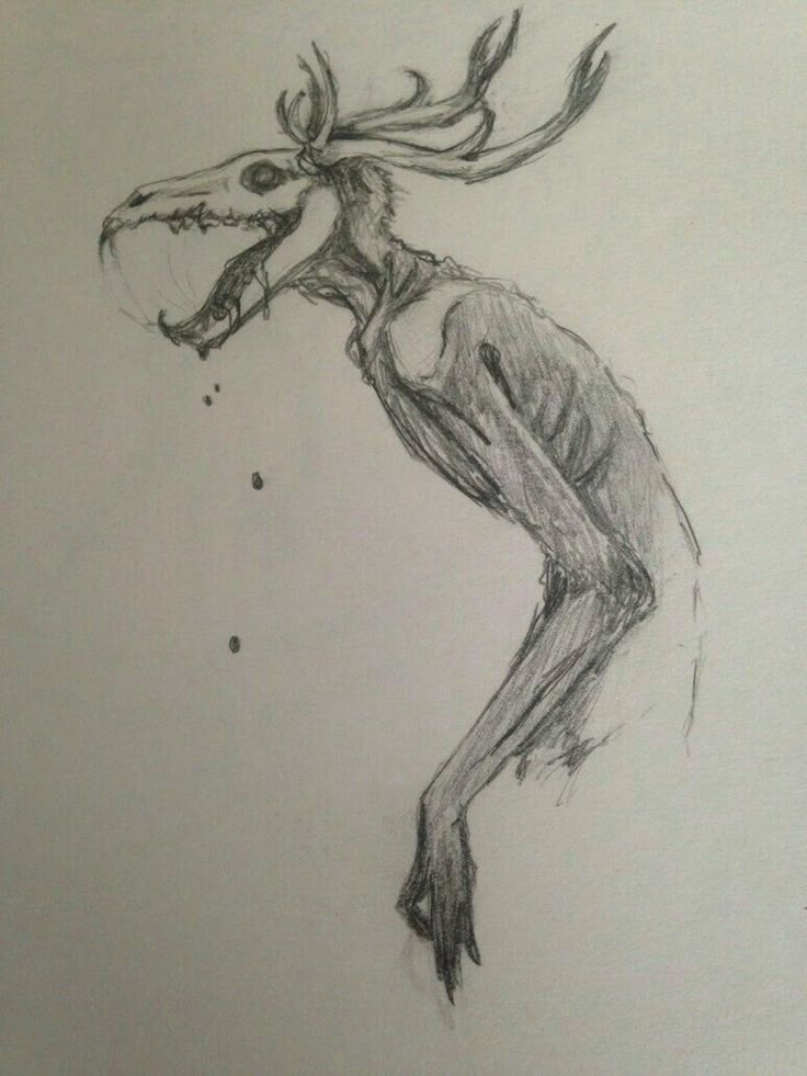 a drawing of a deer with antlers on it's back legs and head