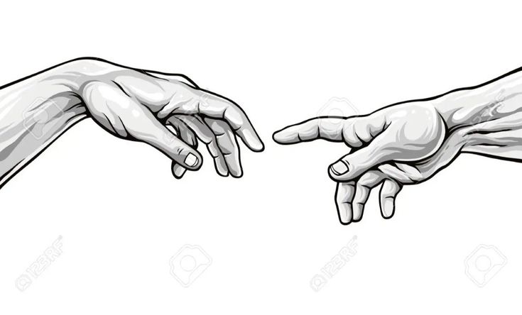 two hands reaching out towards each other with their fingers extended up to touch one another's hand