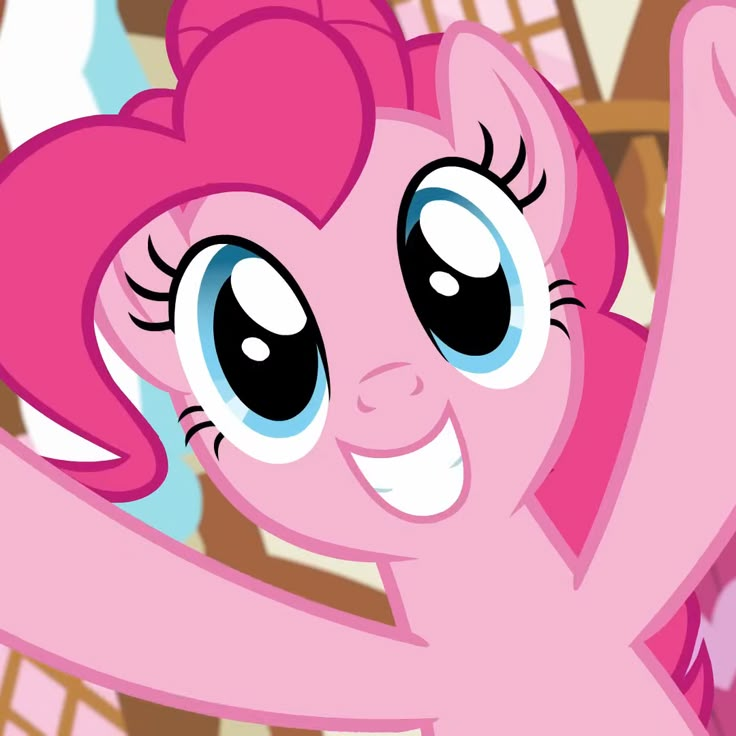 the pinkie is smiling and waving her arms