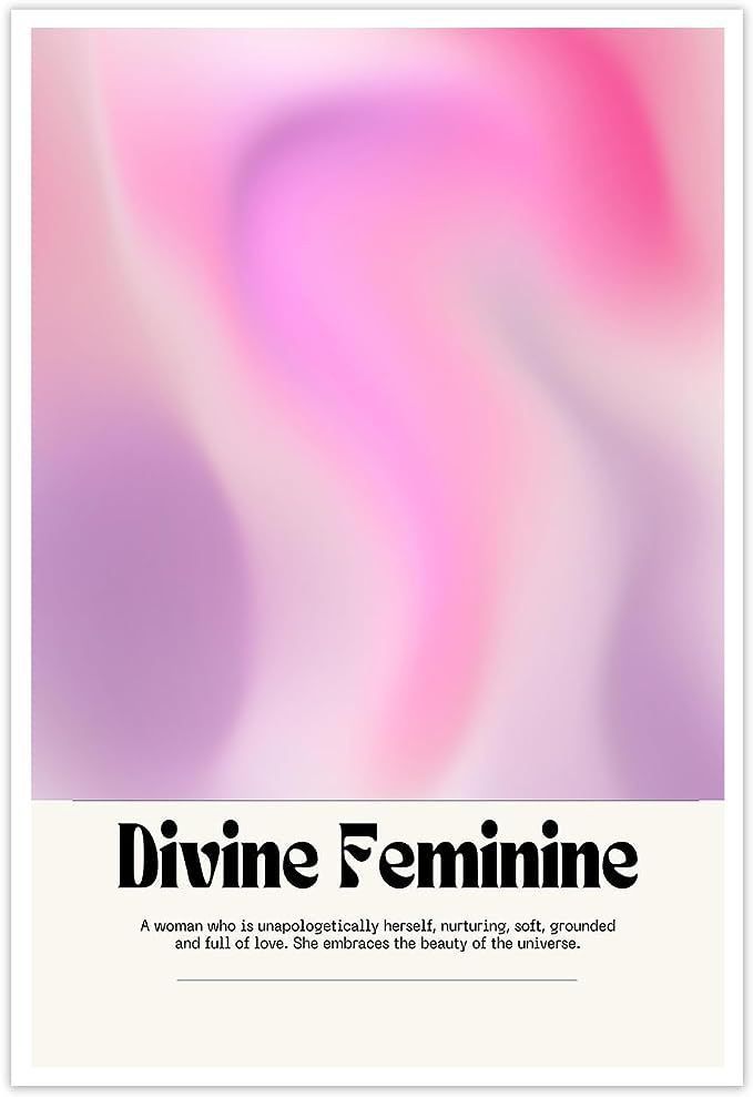 a pink and white poster with the words divine feminine on it's back side