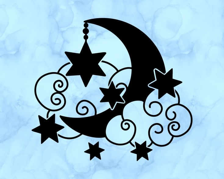 a crescent with stars and swirls hanging from it's side on a marble background