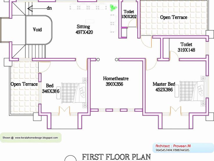 the first floor plan for a house with three rooms and an attached kitchen, dining area