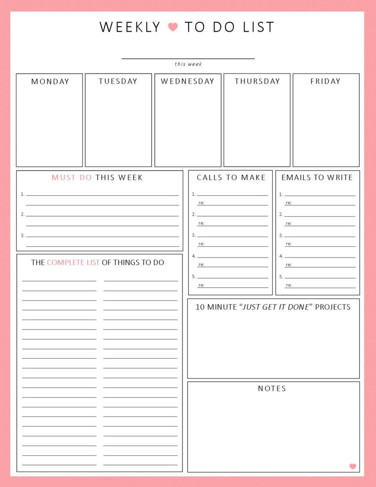 the printable weekly planner is shown on a pink and white background with text that reads,