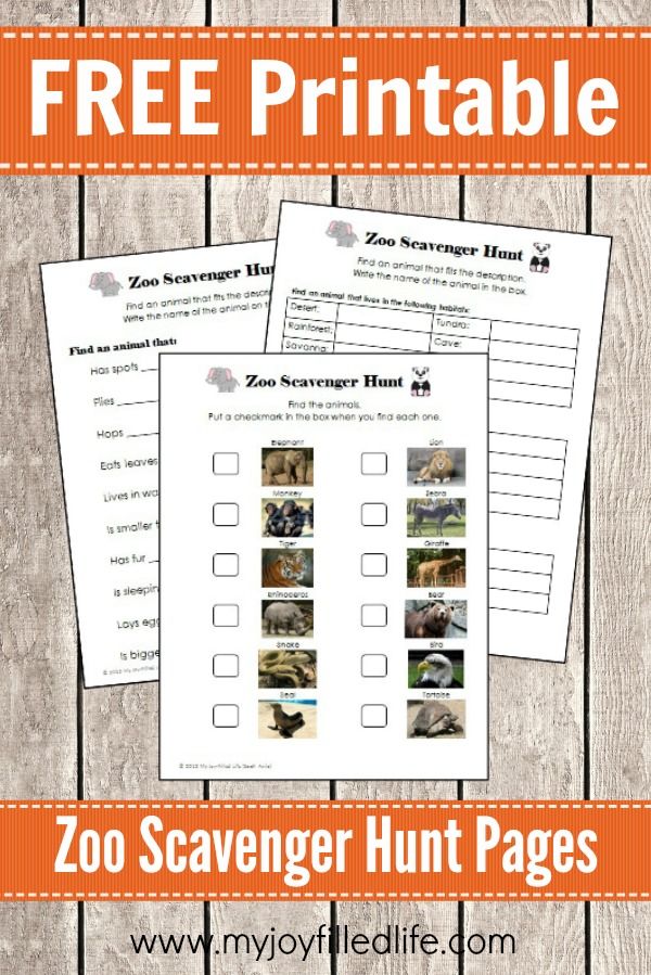 two printable zoo scavenger hunt pages with the text free printable zoo scavenger hunt pages